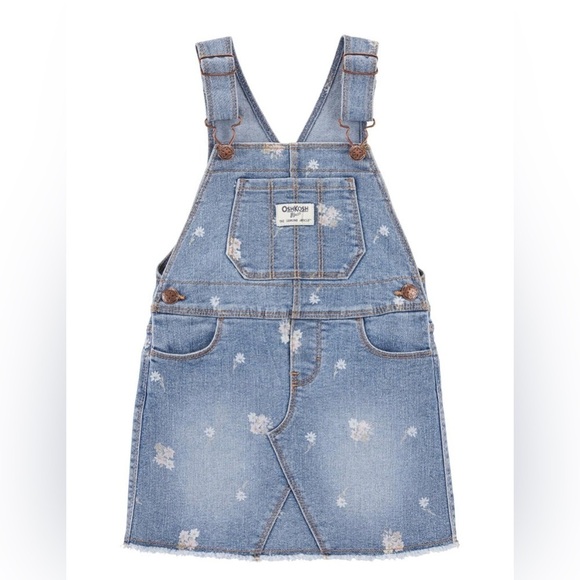 OshKosh B'gosh Other - OshKosh B'Gosh Girls 12M Floral Vintage Wash Denim Skirtall/Overalls Dress - NWT
